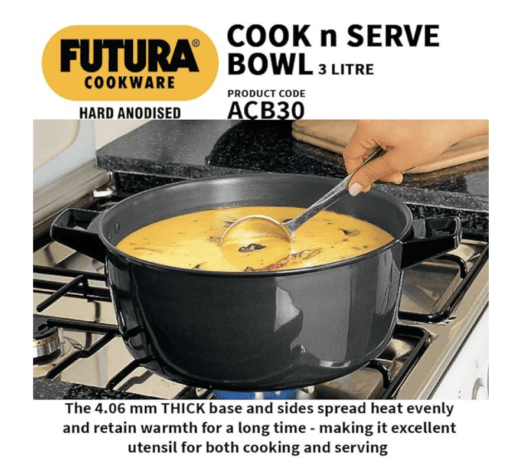 Hawkins Futura 3 Litre Cook n Serve Bowl, Hard Anodised Saucepan with Hard Anodised Lid, Sauce Pan for Cooking and Serving, Black (ACB30) (Aluminium) - Image 4